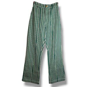 Big Bud Press Western Pants XXS Green and White Stripe High Waist Flare Bell